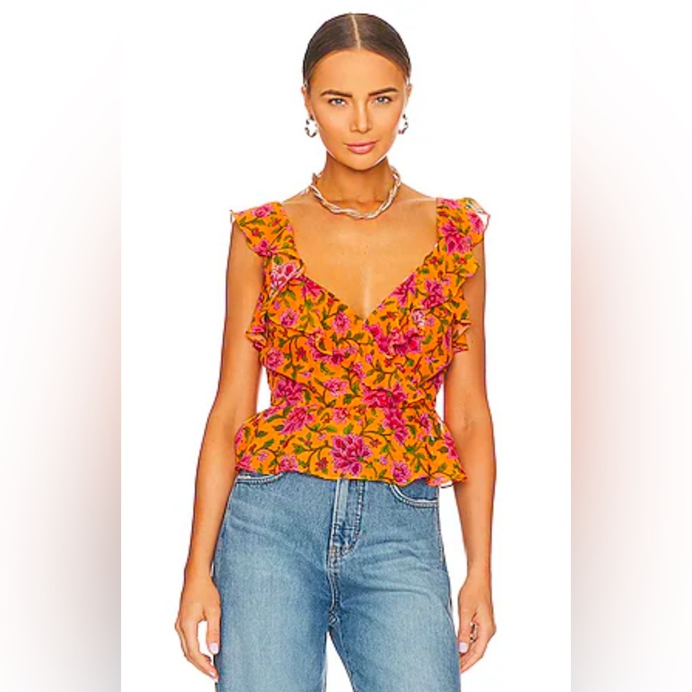 Veronica Beard designer Randa blouse 100% silk orange floral size 4 - Picture 1 of 16
